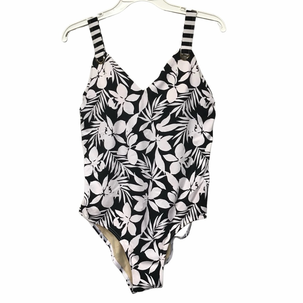 NEW - Swimsuits for All sz 8 Black White Swimsuit One Piece Bathing Suit cutouts